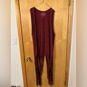 Maroon Suede Fringed Vest
